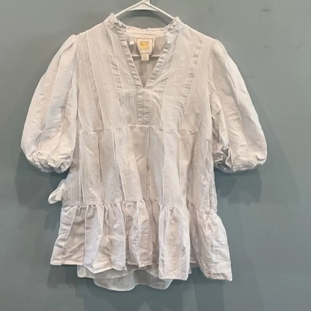 Emily McCarthy The Frankie Tiered Mini Dress Size S White Preppy‎ Cocktail Beach